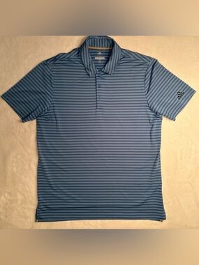 Adidas Golf | Large | Blue & White Stripped Collared Short Sleeve Golf Polo